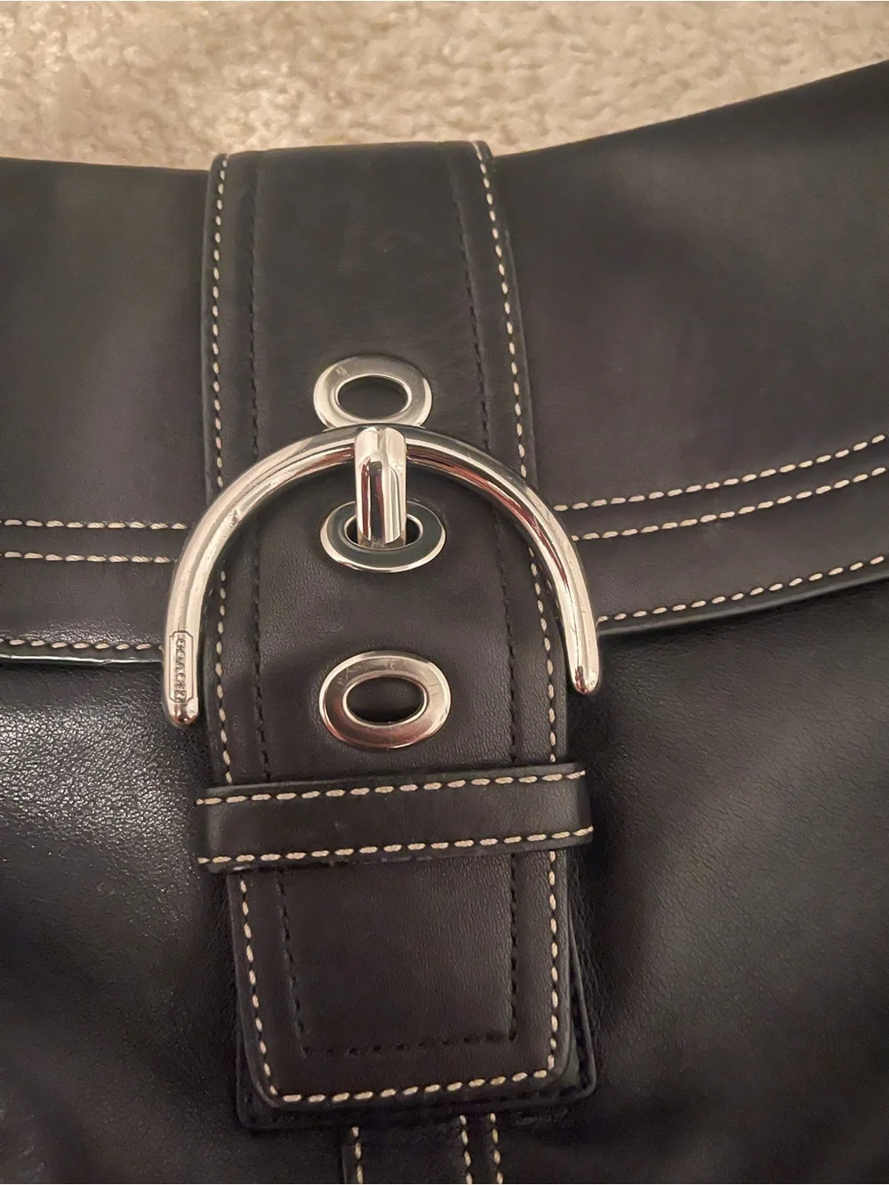 Vintage Coach Soho Black Leather Buckle Shoulder Bag F109910 Y2K